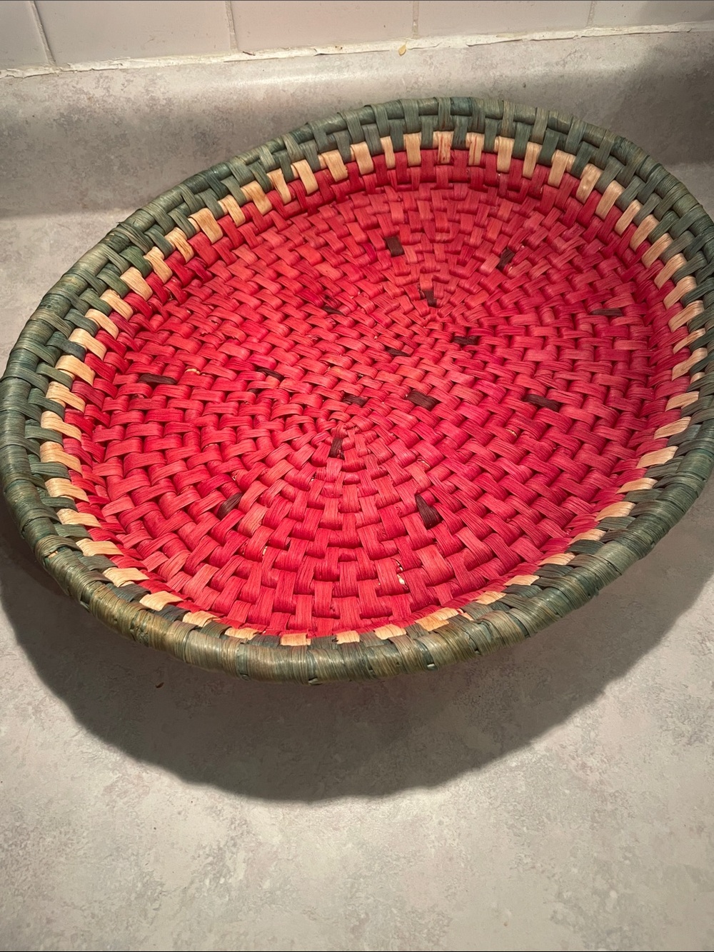 Handwoven Red and Green Watermelon Woven Basket Tray